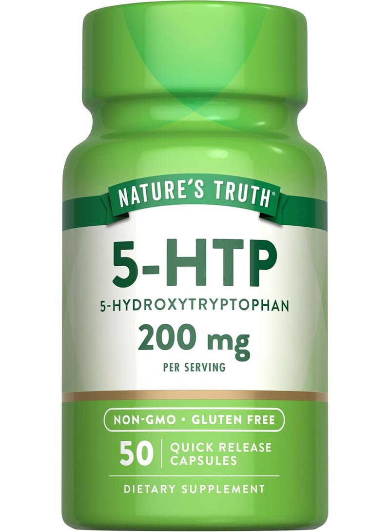 Nature's Truth 5-HTP 200mg Quick Release Capsules, 50 Count, Non-GMO & Gluten Free - Image 1