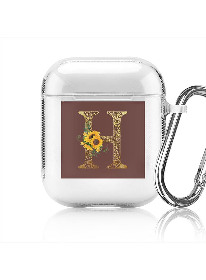 Stylizedd Classic Clear printed Case for Apple Airpods 2 / 1 Soft TPU Gel Thin Transparent Flexible Cover - Custom Monogram Initial Letter Mandala Floral Pattern Alphabet - H (Brown ) - Image 1
