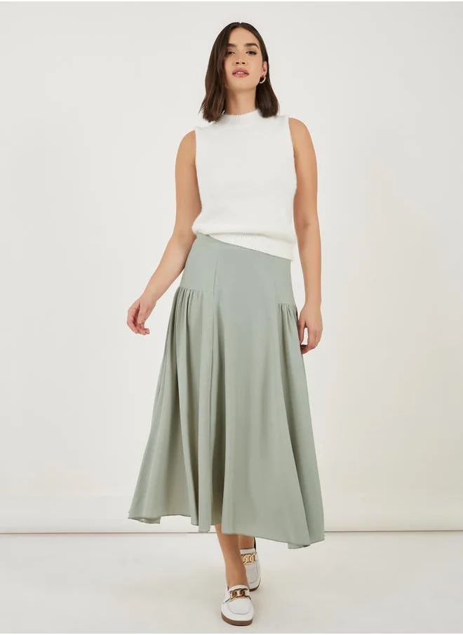 ستايلي Wide Waistband Plicated A-Line Midi Skirt