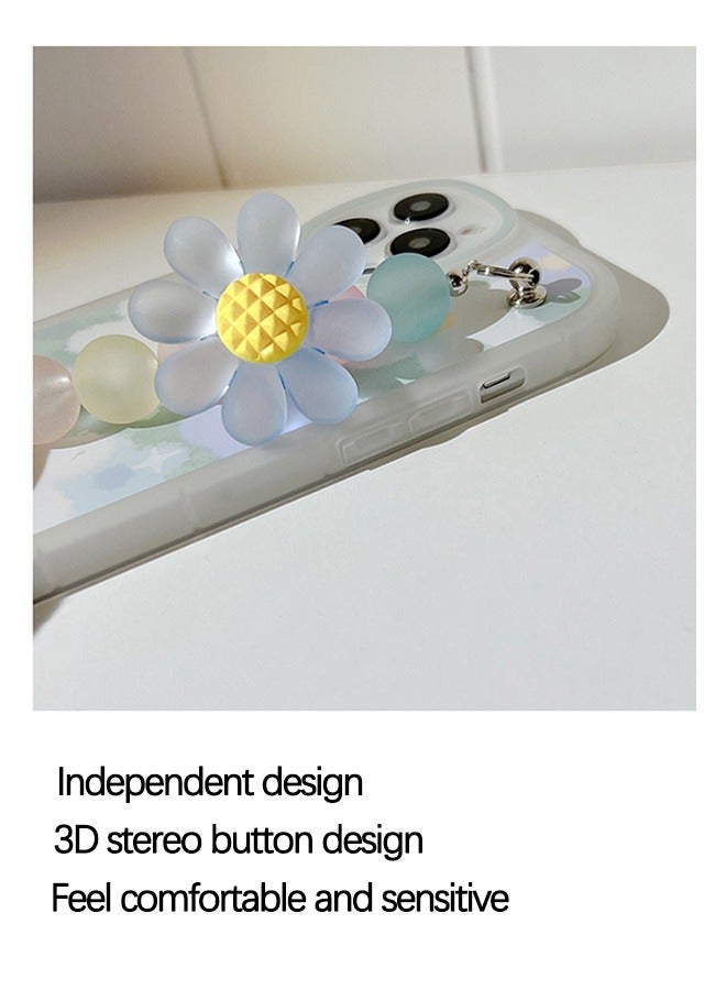Compatible with iPhone 14 Pro Max Case, Cute Flowers Camera Protector Clear Case with Lovely Flower Strap Bracelet Chain Girls Women Case for iPhone 14 Pro Max  - Image 5