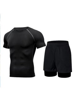 Swimwear Men's Anti-embarrassment Shorts Swimming Trunks Equipment Sunscreen Full Body Hot Spring Swimwear Men's Suit Summer-Color:Sci-fi Short-sleeved + Double-layered Swimming Trunks -Size:M