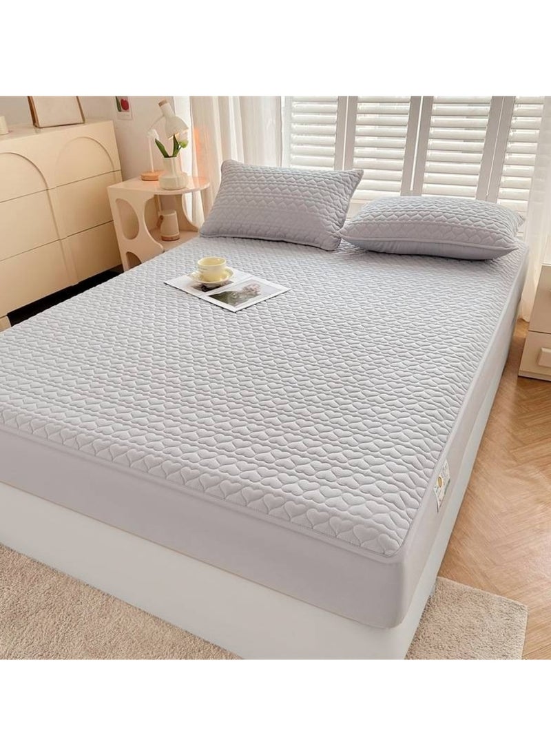 Huitich Waterproof Fitted Bedding Topper Set 180 x 200 cm  Light Grey Protect Your Mattress and Pillows Includes 2 Pillowcases  - Image 1