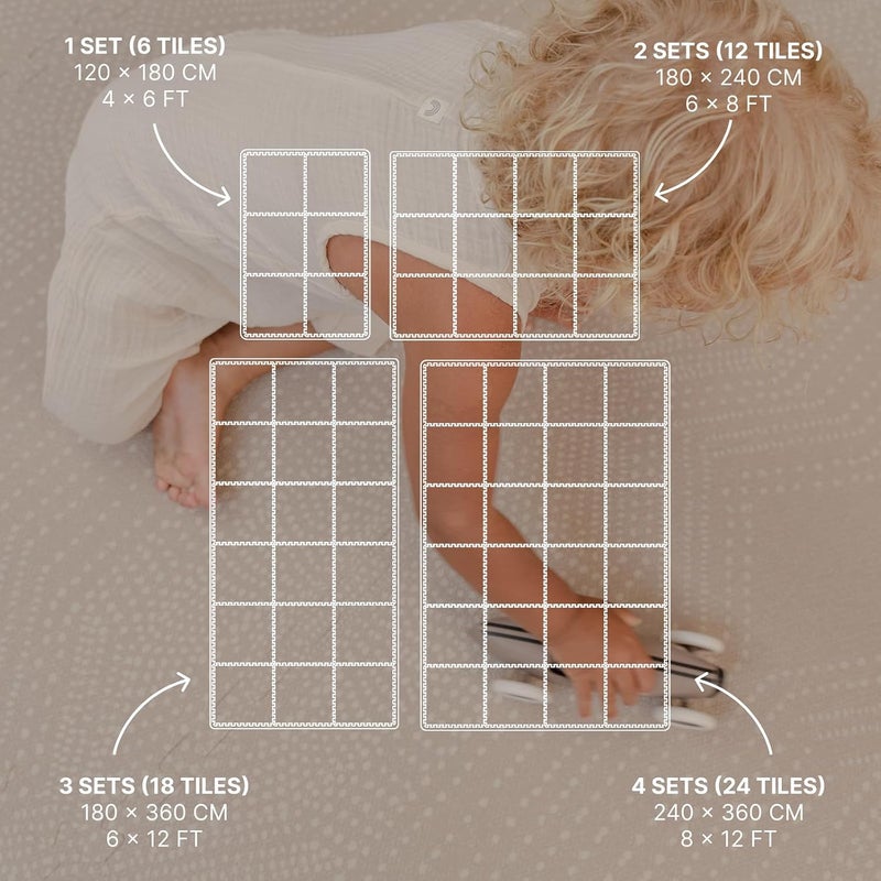 toddlekind - Premium Foam Mat, 4' x 6', 6 Extra Thick Foam Tiles for Babies and Toddlers, Stylish, Non-Toxic, Odorless. Perfect for Tummy Time, Crawling and - Image 2