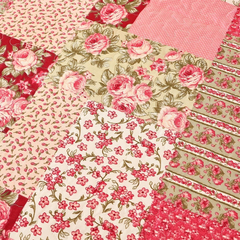 Cmfshape Summer Floral Oversize King Bedspread,Romantic Pink Quilt Set King,Reversible Stitched Bedding Set All Season,Soft Lightweight Coverlet with Pillow Cases (Hot Pink&Rose, Super King114 x102) - Image 4