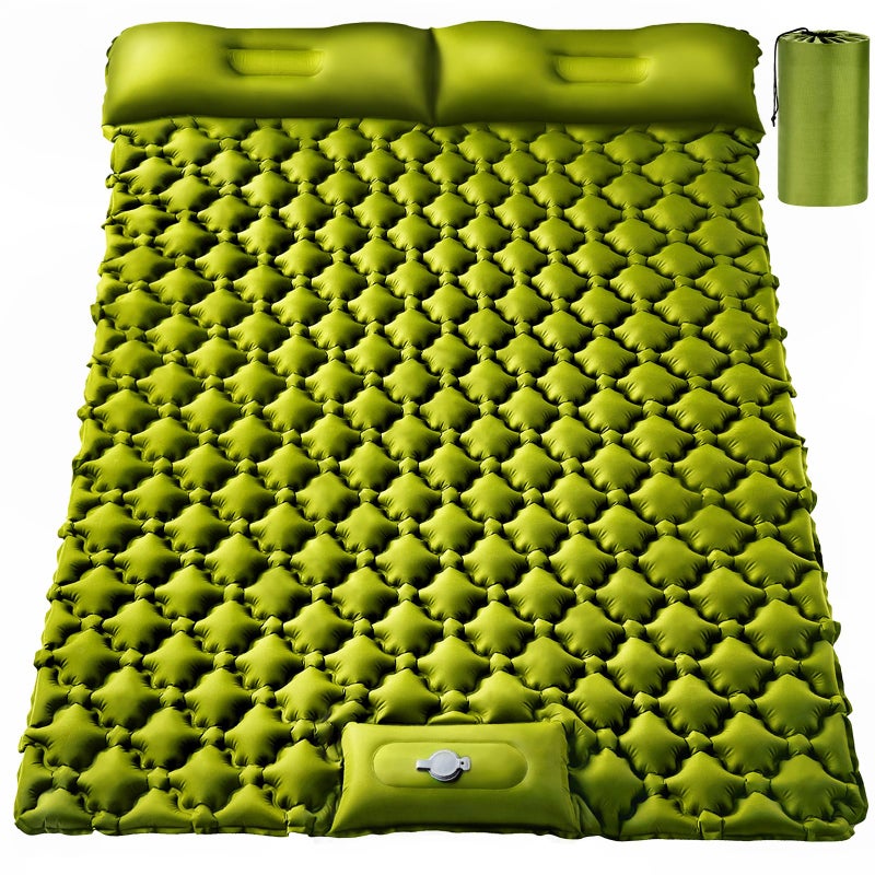 TEKIK Double Sleeping Pad, Ultralight 4" Extra-Thick Self Inflating Sleeping Mat for 2 Person with Pillow Built-in Foot Pump Portable Camping Mat for Backpacking, Hiking, Traveling, Tent, Camping - Image 1
