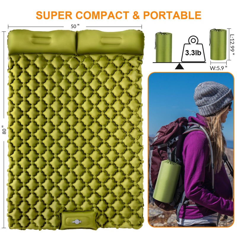 TEKIK Double Sleeping Pad, Ultralight 4" Extra-Thick Self Inflating Sleeping Mat for 2 Person with Pillow Built-in Foot Pump Portable Camping Mat for Backpacking, Hiking, Traveling, Tent, Camping - Image 5