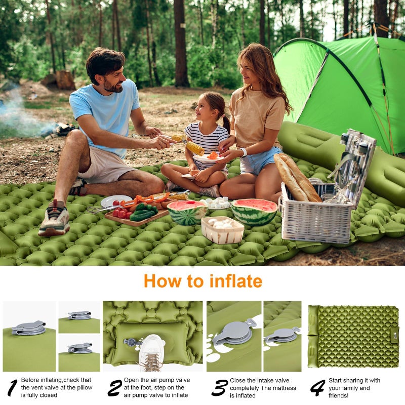 TEKIK Double Sleeping Pad, Ultralight 4" Extra-Thick Self Inflating Sleeping Mat for 2 Person with Pillow Built-in Foot Pump Portable Camping Mat for Backpacking, Hiking, Traveling, Tent, Camping - Image 4
