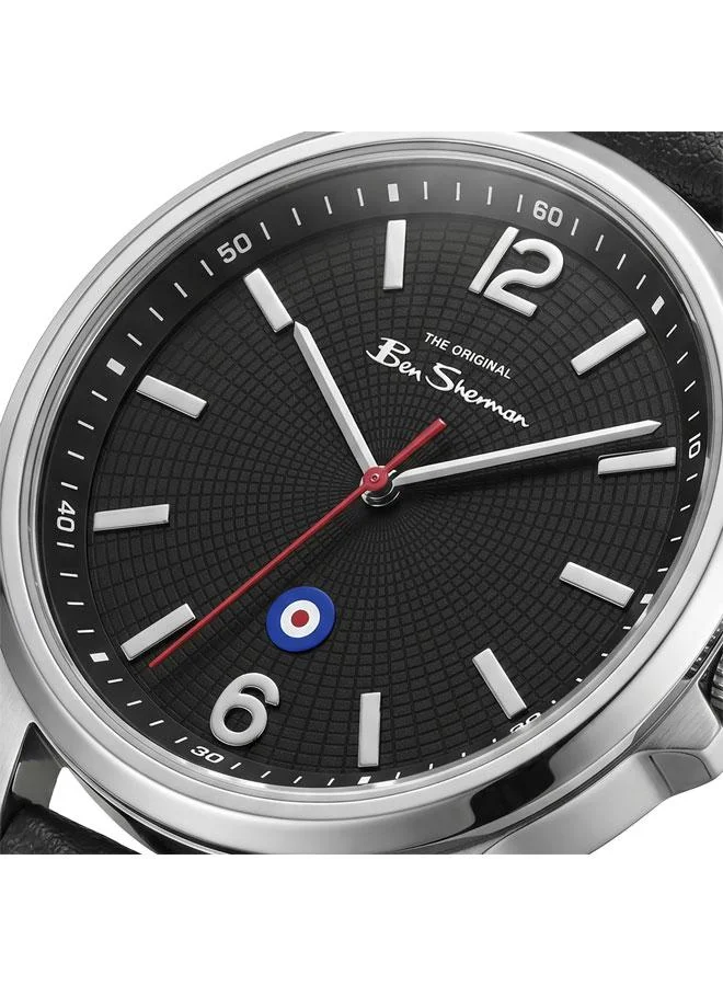بين شيرمان Westminster Black Dial Black Genuine Leather Strap Analog Watch for Men, 43mm