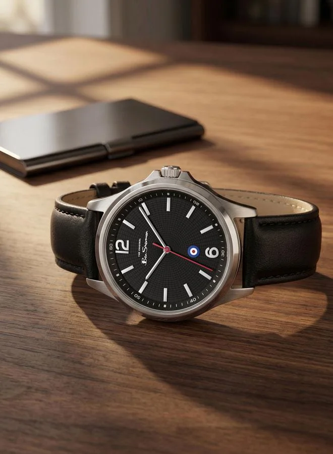Ben Sherman black Westminster Black Dial Black Genuine Leather Strap Analog Watch for Men, 43mm for Men | Best Price UAE