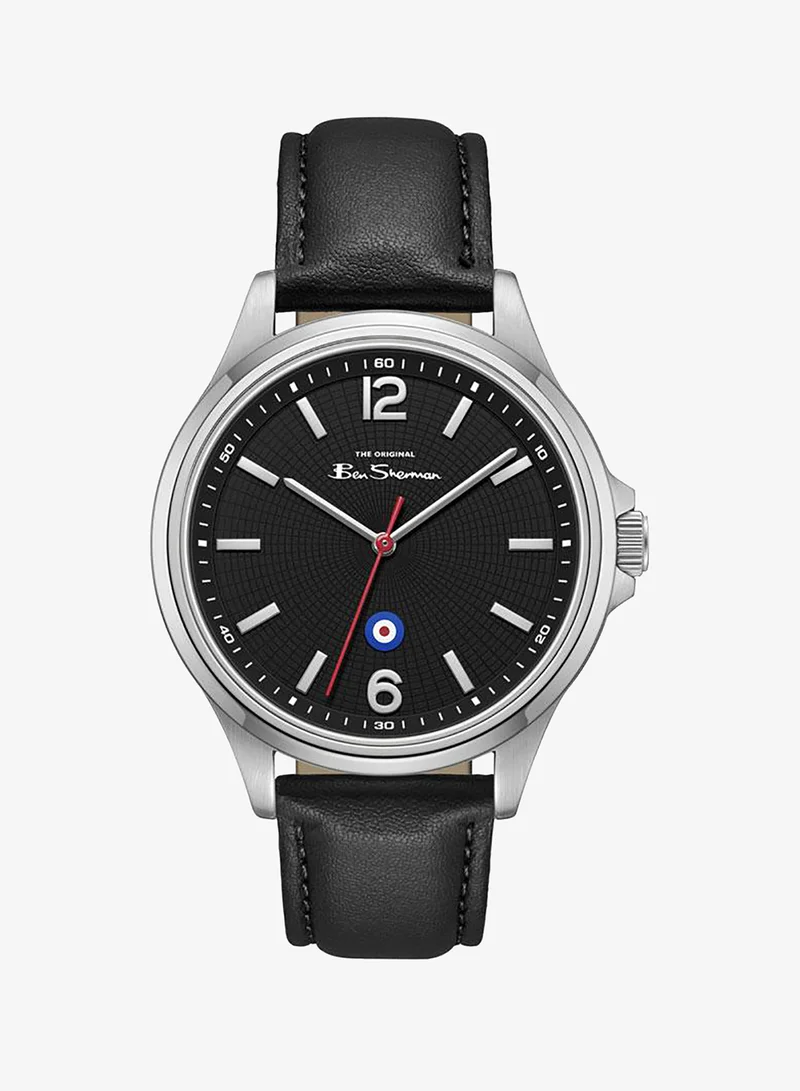 Ben Sherman Westminster Black Dial Black Genuine Leather Strap Analog Watch for Men, 43mm