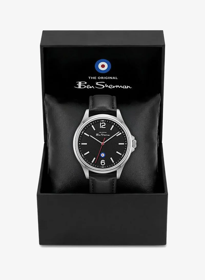 Ben Sherman black Westminster Black Dial Black Genuine Leather Strap Analog Watch for Men, 43mm for Men | Best Price UAE