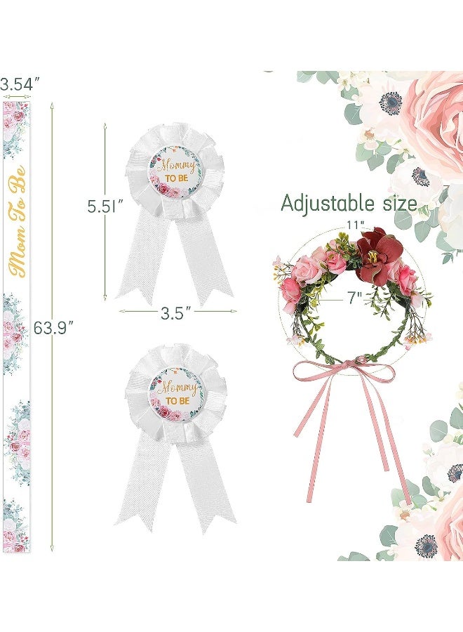 Mtlee 4 Pcs Eucalyptus Leaves Baby Shower Mom to Be Sash Eucalyptus Leaves Crown Kit - Image 2