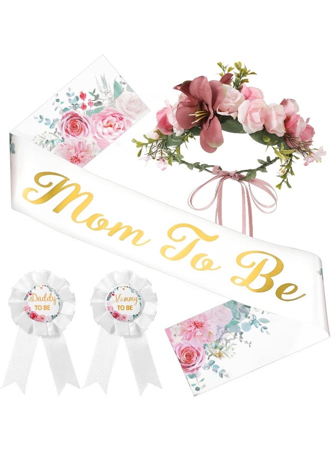 Mtlee 4 Pcs Eucalyptus Leaves Baby Shower Mom to Be Sash Eucalyptus Leaves Crown Kit - Image 1