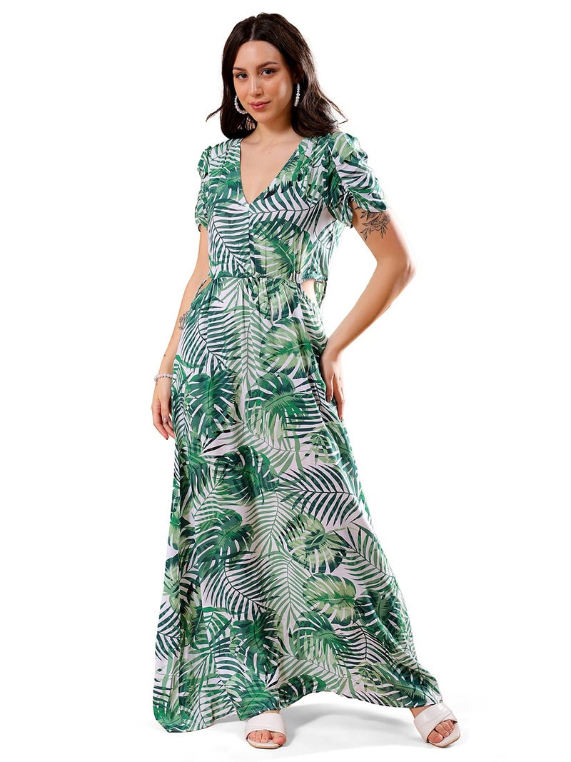 Freehand Women Multicolor Tropical Print Fit and Flare Dress (Multicolor_M) - Image 1