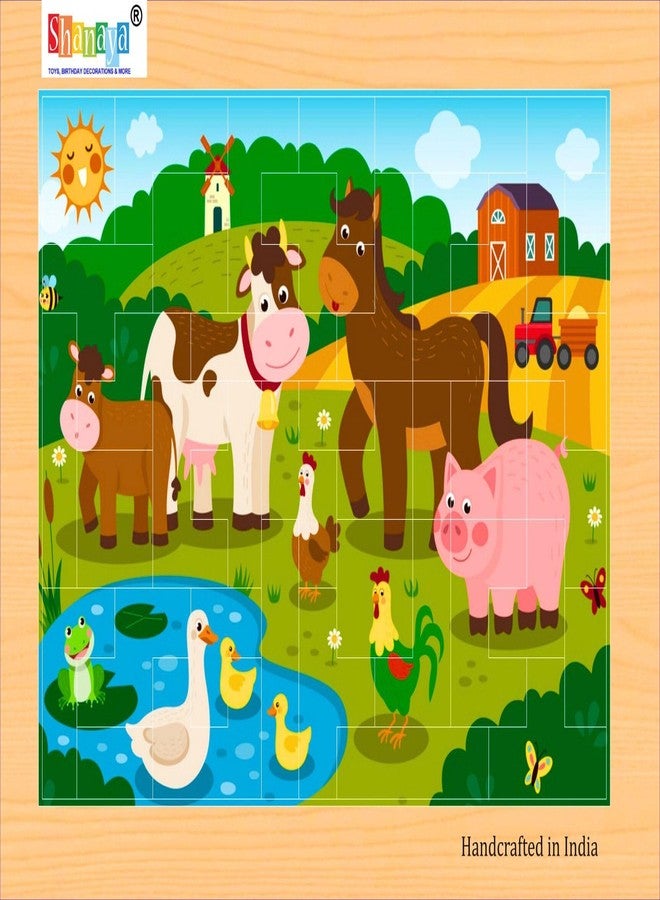 SHANAYA 36 Pieces Wooden Jigsaw Tetris Puzzle Kids Cartoon Animal Vehicle Puzzles Games Baby Early Learning Educational Toys for Children 2 Sided Puzzle (Farmers with Family + Farm Animals) - Image 2