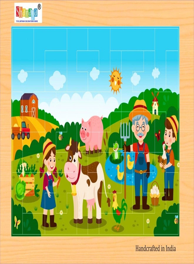 SHANAYA 36 Pieces Wooden Jigsaw Tetris Puzzle Kids Cartoon Animal Vehicle Puzzles Games Baby Early Learning Educational Toys for Children 2 Sided Puzzle (Farmers with Family + Farm Animals) - Image 3