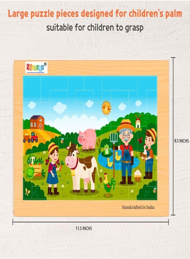 SHANAYA 36 Pieces Wooden Jigsaw Tetris Puzzle Kids Cartoon Animal Vehicle Puzzles Games Baby Early Learning Educational Toys for Children 2 Sided Puzzle (Farmers with Family + Farm Animals) - Image 4