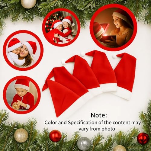 GRAPHENE Christmas Hats Unisex Santa Clause Plush Fur Xmas Caps for Kids and Adults, Free Size, comfortable Soft Combo Party Festive Fun Decorations Red & White Items (Pack Of 10) - Image 5