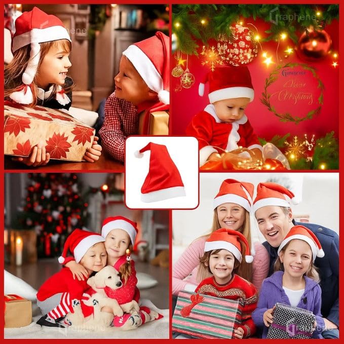 GRAPHENE Christmas Hats Unisex Santa Clause Plush Fur Xmas Caps for Kids and Adults, Free Size, comfortable Soft Combo Party Festive Fun Decorations Red & White Items (Pack Of 10) - Image 4