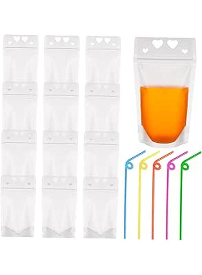50pcs Heavy Duty Reclosable Zipper Drink Pouches With Straws For Juice Smoothies And Parties - Image 1