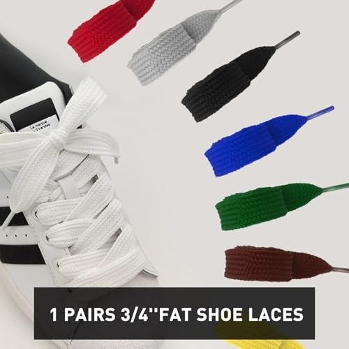 UamGlsob 3/4''(2cm) Fat Flat Shoe Laces, 36''-63'' Length Flat Thick Wide Shoelaces, Replacement Laces for Campus Skate Shoes Sneakers (Black, 54"/140cm) - Image 3