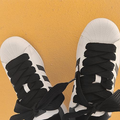 UamGlsob 3/4''(2cm) Fat Flat Shoe Laces, 36''-63'' Length Flat Thick Wide Shoelaces, Replacement Laces for Campus Skate Shoes Sneakers (Black, 54"/140cm) - Image 2