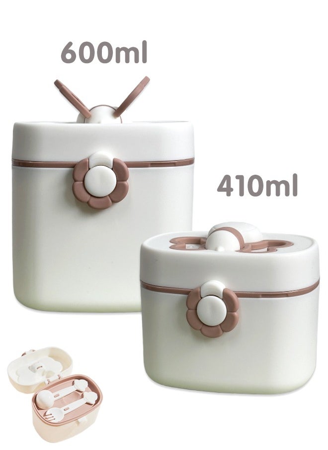 Super ZYouth Baby Formula Container, Milk Powder Dispenser with Forks and Scoop, Portable Travel Food Storage for Infant, 410ml / 600ml, Beige  - Image 1