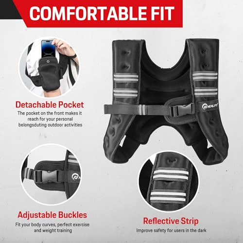 NEALFIT Weighted Vest for Men & Women, 5lbs/10lbs/15lbs/20lbs Weight Vest, Perfect for Running, Walking, Fitness, and Strength Training (Black, 20 lb) - Image 3