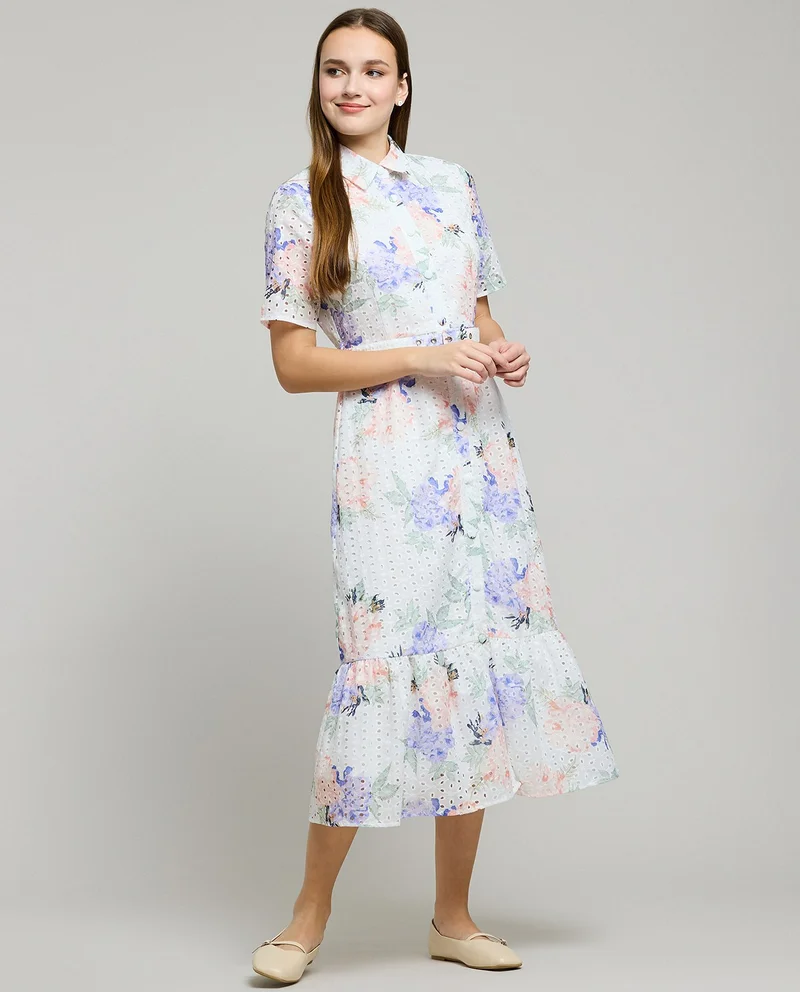 أر أند بي Floral Print Shirt Dress with Long Sleeves