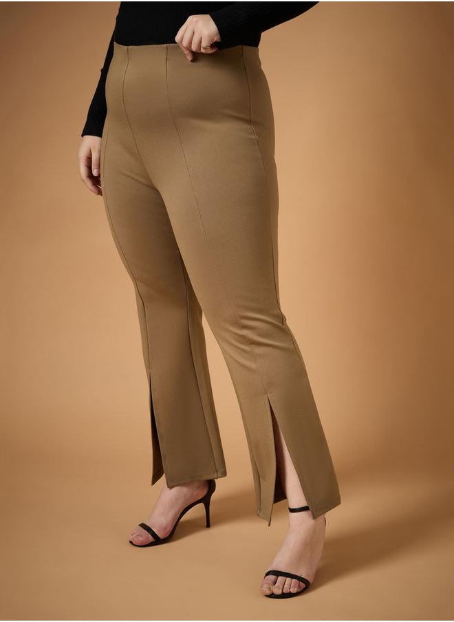 SASSAFRAS Plus Size Front Slit Detail Flared Pants by Styli  - Image 3