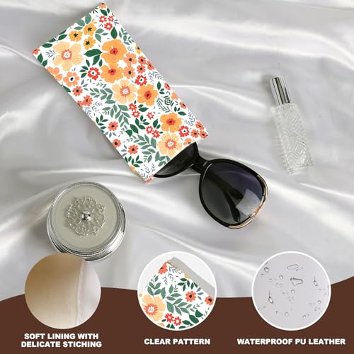 Anikathy 2Pcs Sunglass Eyeglass Glasses Case Soft PU Leather with Cleaning Cloth Soft Sunglasses Case Cute Aesthetic Portable Travel Glasses Pouch Bag for Men Women Girls （floral B Pattern - Image 3