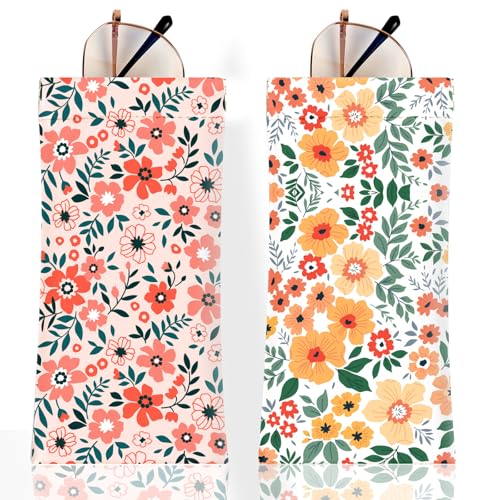 Anikathy 2Pcs Sunglass Eyeglass Glasses Case Soft PU Leather with Cleaning Cloth Soft Sunglasses Case Cute Aesthetic Portable Travel Glasses Pouch Bag for Men Women Girls （floral B Pattern - Image 1