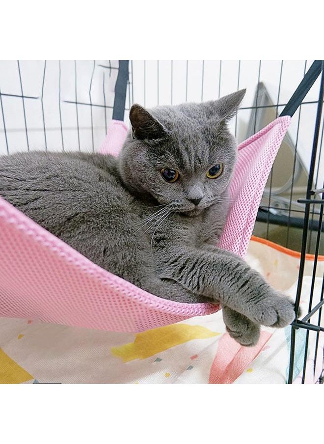 Cat Hanging Hammock for Cage Breathable Mesh Multifunction Reversible Cat Hammock Bed with Hooks for Summer Rest Pink and Blue 53x35cm / 20.9x13.8in