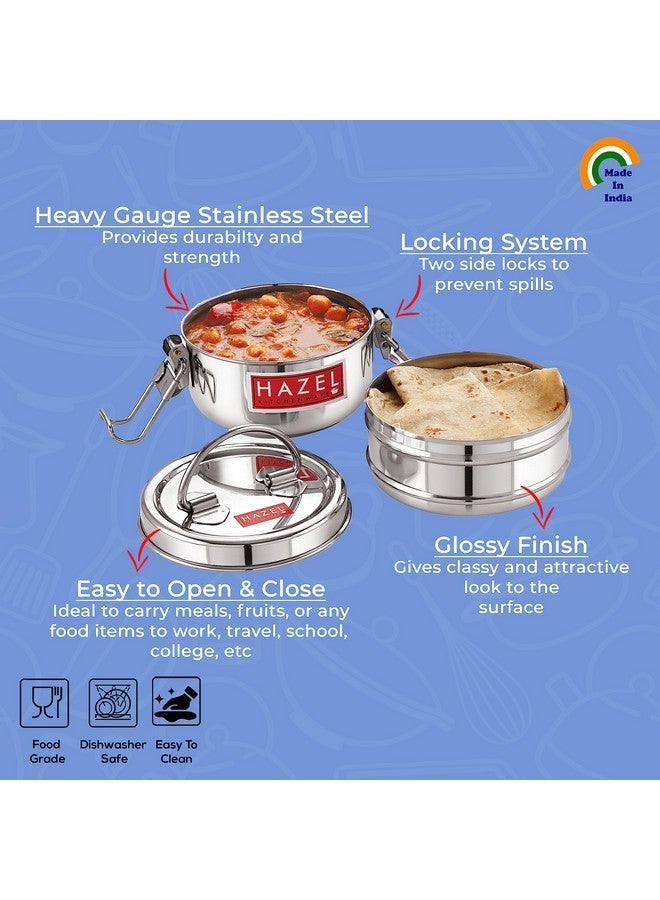 Hazel صندوق تيفين من هازيل من الفولاذ للمكتب | مجموعة صندوق غداء من الفولاذ المقاوم للصدأ مع 2 حاويات | صندوق غداء من الفولاذ متعدد الاستخدامات للاستخدام اليومي بتشطيب فضي لامع - Image 3