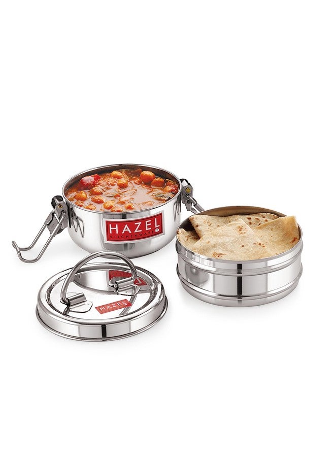 Hazel صندوق تيفين من هازيل من الفولاذ للمكتب | مجموعة صندوق غداء من الفولاذ المقاوم للصدأ مع 2 حاويات | صندوق غداء من الفولاذ متعدد الاستخدامات للاستخدام اليومي بتشطيب فضي لامع - Image 5