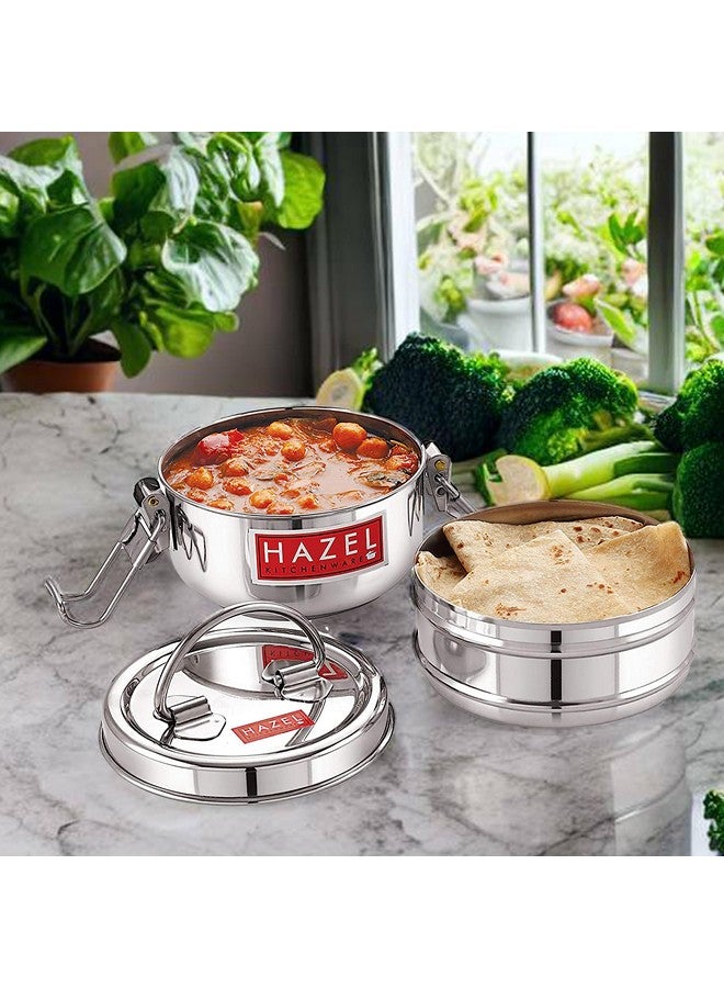 Hazel صندوق تيفين من هازيل من الفولاذ للمكتب | مجموعة صندوق غداء من الفولاذ المقاوم للصدأ مع 2 حاويات | صندوق غداء من الفولاذ متعدد الاستخدامات للاستخدام اليومي بتشطيب فضي لامع - Image 2