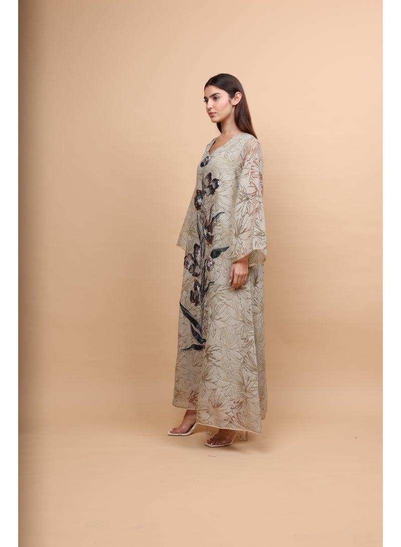 IKKXA Elegant Sequin Floral Applique Jalabiya - Image 5