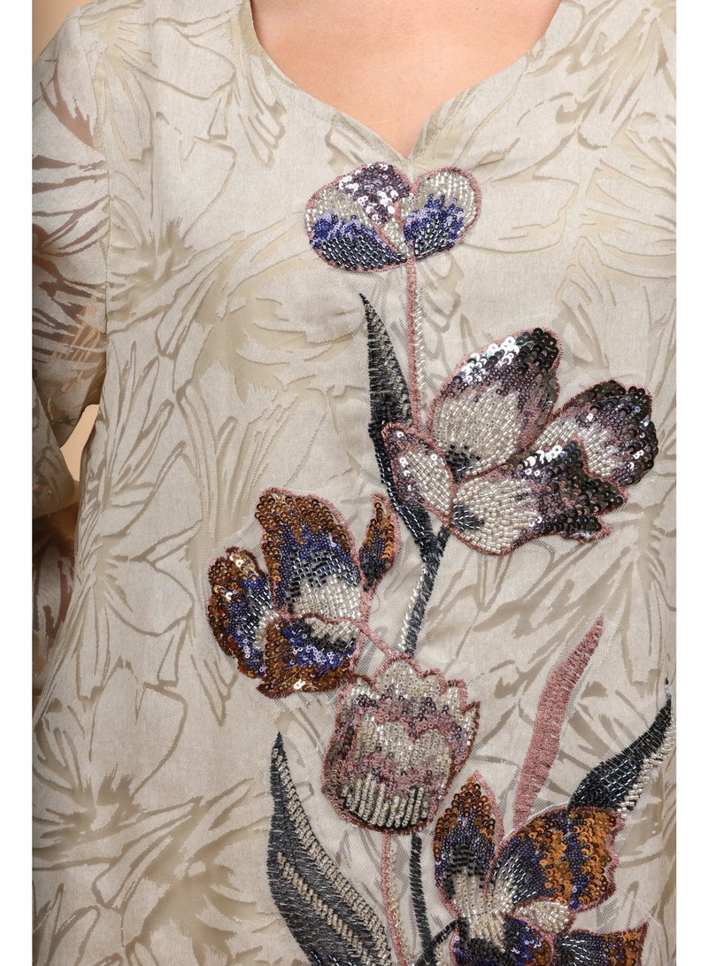 IKKXA Elegant Sequin Floral Applique Jalabiya - Image 2