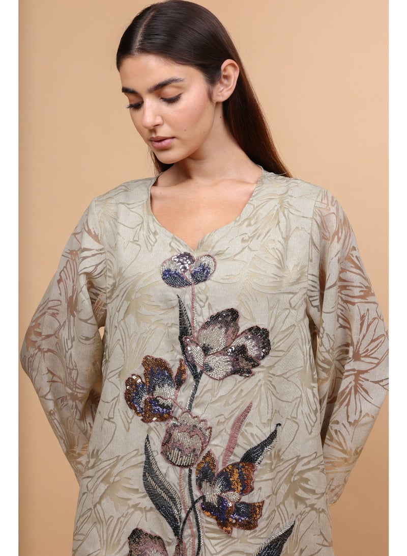 IKKXA Elegant Sequin Floral Applique Jalabiya - Image 3