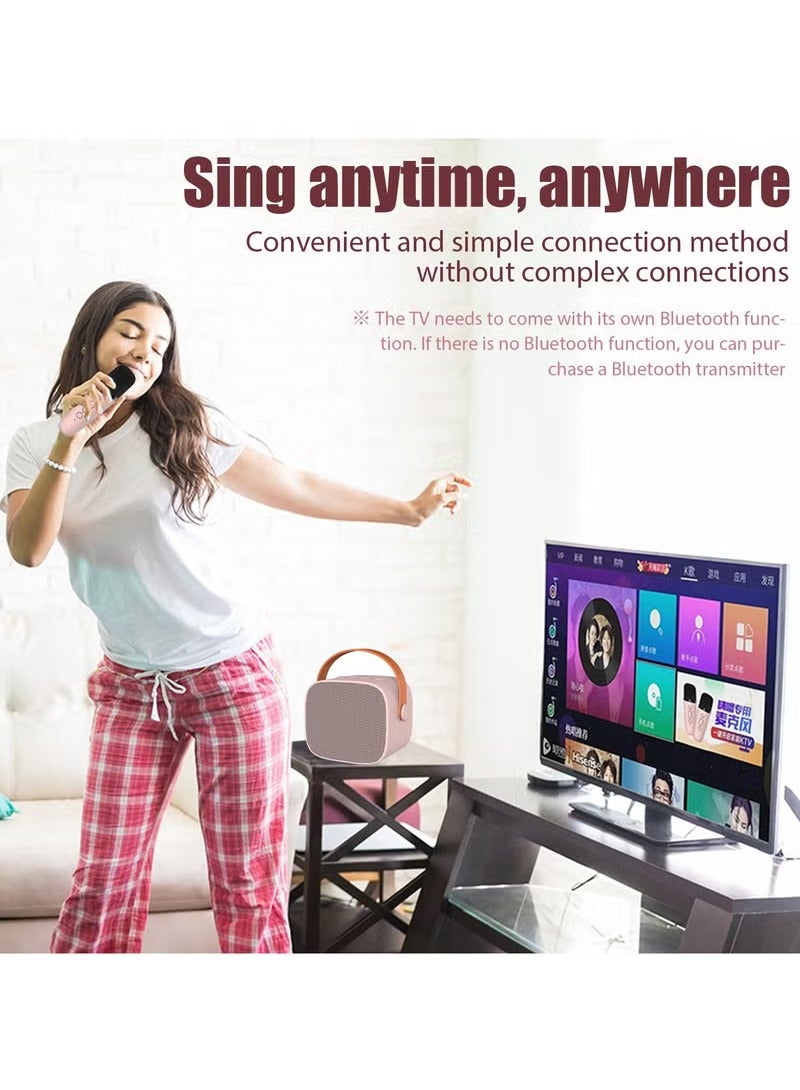 Portable Karaoke Machine with 2 Wireless Microphones Music Player Toy Gift Kids Mini Bluetooth Speaker Pink - Image 4