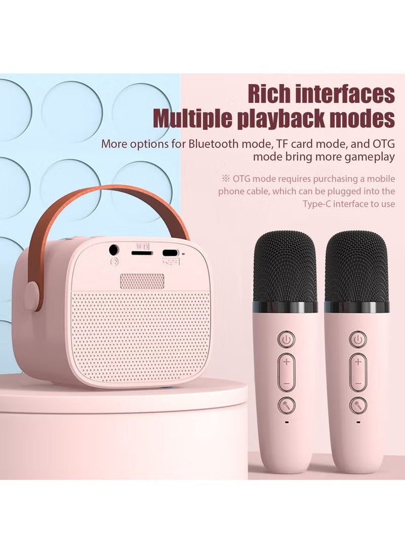 Portable Karaoke Machine with 2 Wireless Microphones Music Player Toy Gift Kids Mini Bluetooth Speaker Pink - Image 5