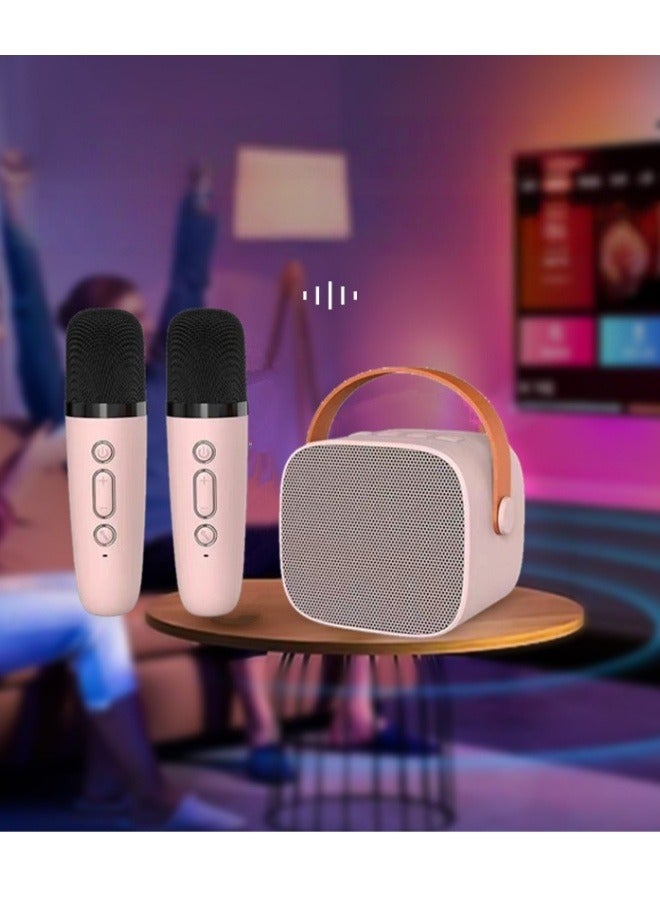 Portable Karaoke Machine with 2 Wireless Microphones Music Player Toy Gift Kids Mini Bluetooth Speaker Pink - Image 1