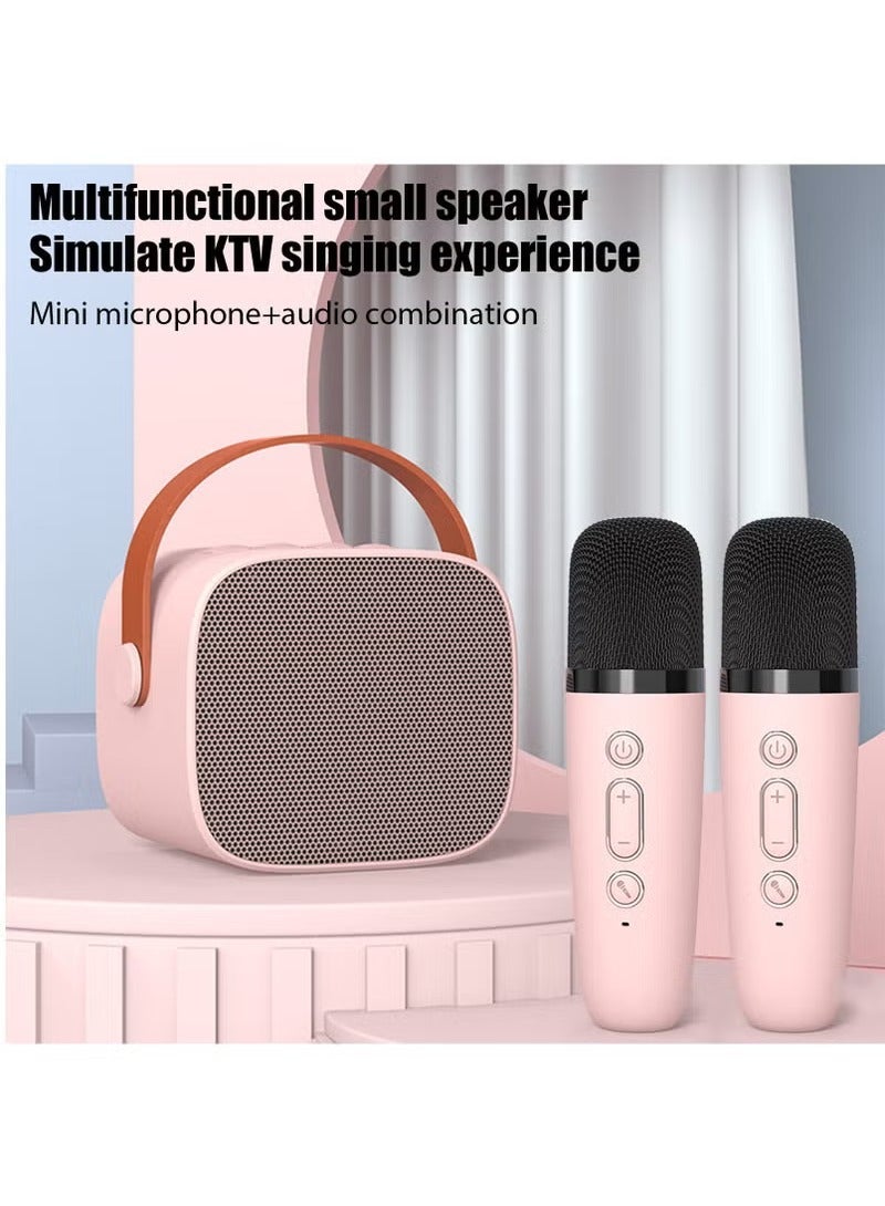 Portable Karaoke Machine with 2 Wireless Microphones Music Player Toy Gift Kids Mini Bluetooth Speaker Pink - Image 2