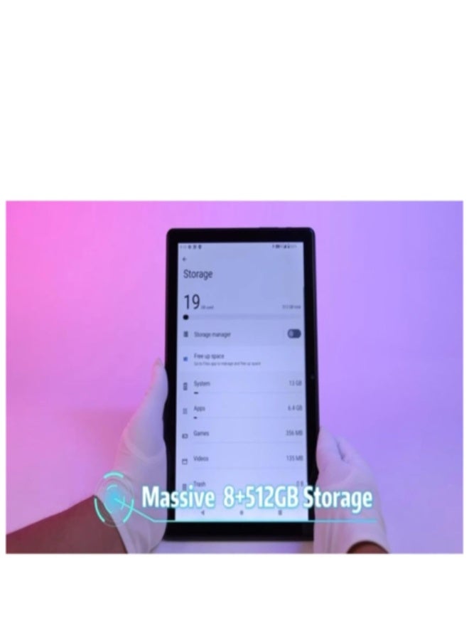 JAJEEK تاب 18 جهاز لوحي أندرويد بشاشة 10.1 بوصة، 8 جيجابايت رام، 512 جيجابايت تخزين، معالج ثماني النواة 2.0 جيجاهرتز، بطارية 8000 مللي أمبير، شبكة 5G، كاميرا خلفية 13 ميجابكسل، كاميرا أمامية 8 ميجابكسل، رمادي - Image 2