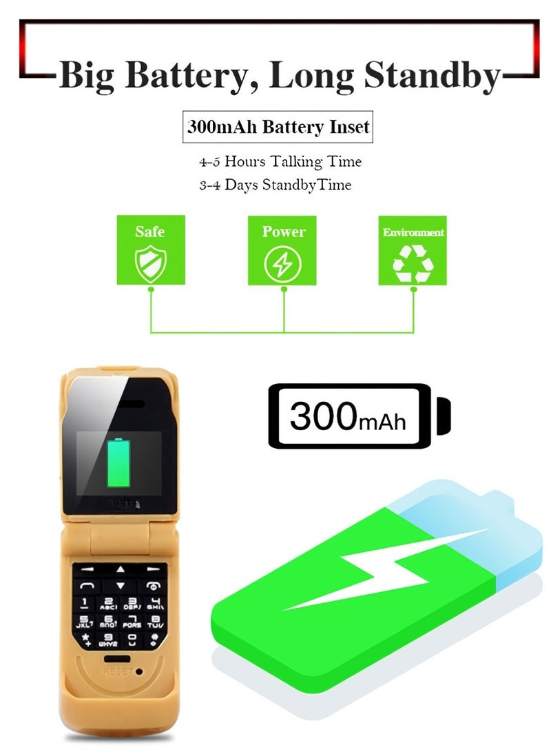 AROAQ Mini Flip Cellphone, Lightweight Smallest Mobile Phone, Single Sim Card Feature Phone, Durable And Reliable Kids Cellphones With FM Radio SOS Bluetooth Dialer, (1pc, Yellow) - Image 4