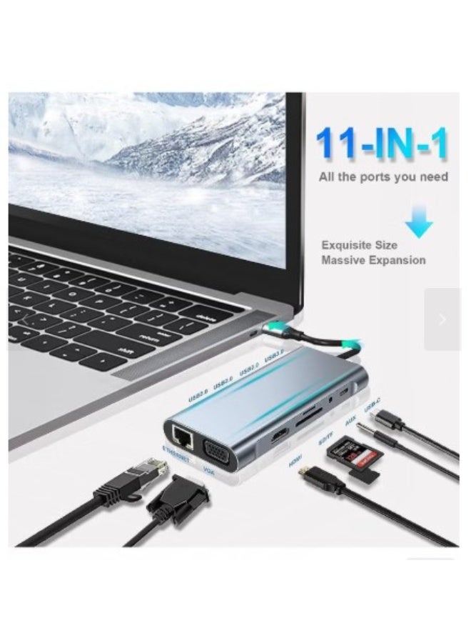 Terabyte محول C HUB USB C 11 في 1 دونجل مع 4K HDMI VGA Type C PD USB3.0 RJ45 إيثرنت قارئ بطاقات SD/TF محطة إرساء 3.5mm AUX متوافق مع MacBook Pro/Air وأجهزة الكمبيوتر المحمولة الأخرى من نوع C - Image 2