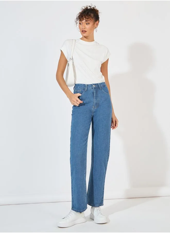 Styli High Rise Straight Fit Jeans with Pockets