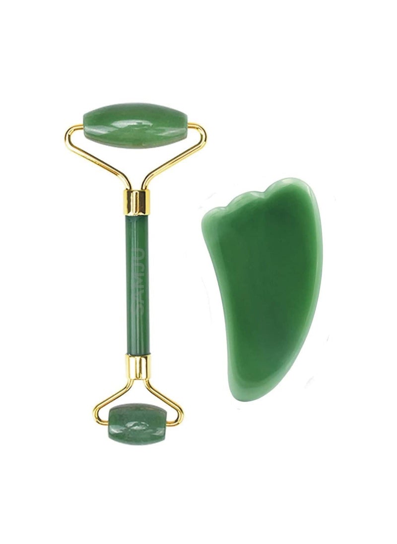 SAMJU SAMJU Jade Roller and Wing Shaped Gua Sha Set Natural Jade Stone for Skin Eyes Neck Authentic Durable Skin Care Relieving Wrinkles and Firming  - Image 1