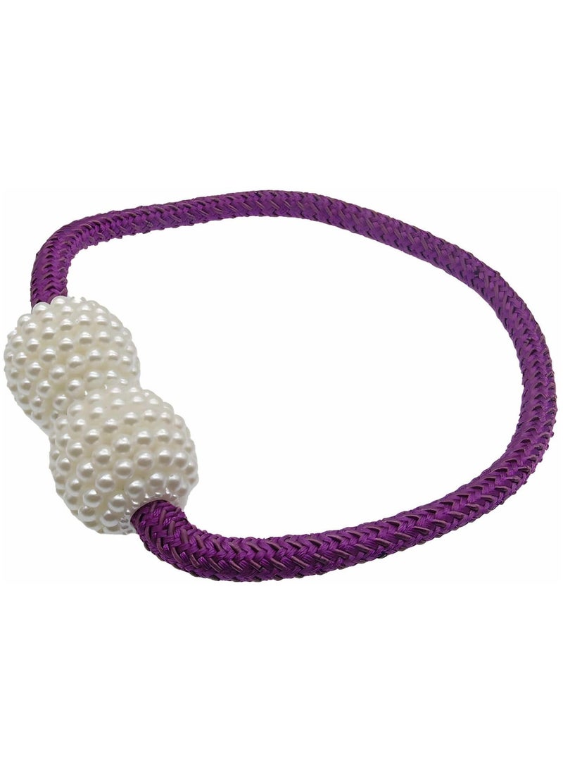LIMITLESS Magnetic 2 PCS Pearl Curtain Buckle Magnetic European Style Decorative Weave Rope Curtain Rings & Buckles Holder for Window Sheer Blackout Draperies, Braided Straps Ball Buckles (Purple)  - Image 1