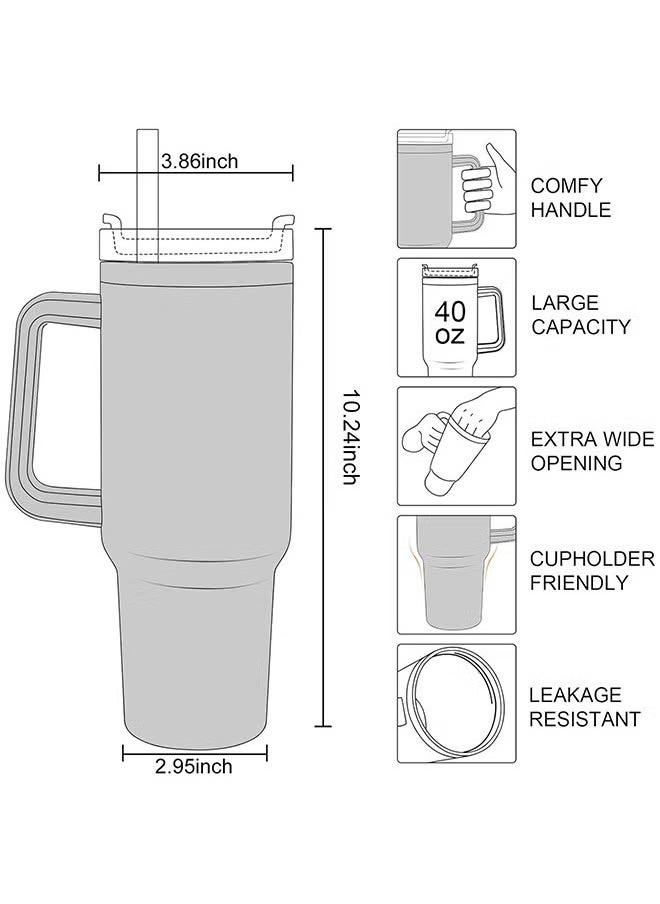 40oz Thermal Mug with Straw, Double-Walled Vacuum Insulated Car Mug, Travel Mug With Handle And Straw, For Iced Coffee, Hot or Cold Tea and Beverage